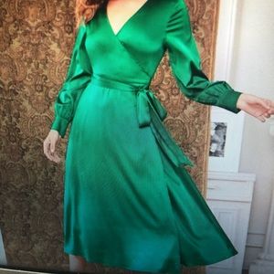 Shein silky green wrap dress
